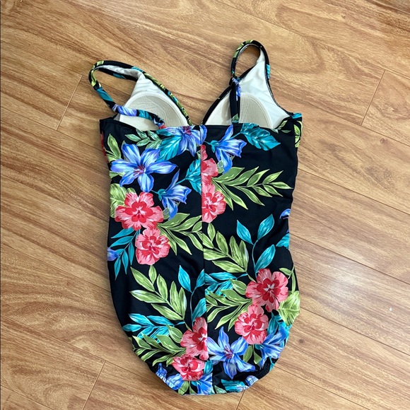 Ruby Ribbon Floral One Piece Swimsuit - Black, Red, Blue, Green - Picture 2 of 3